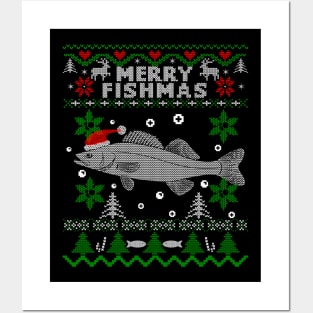 Merry Fishmas Walleye Fisherman Fishing Ugly Christmas Posters and Art